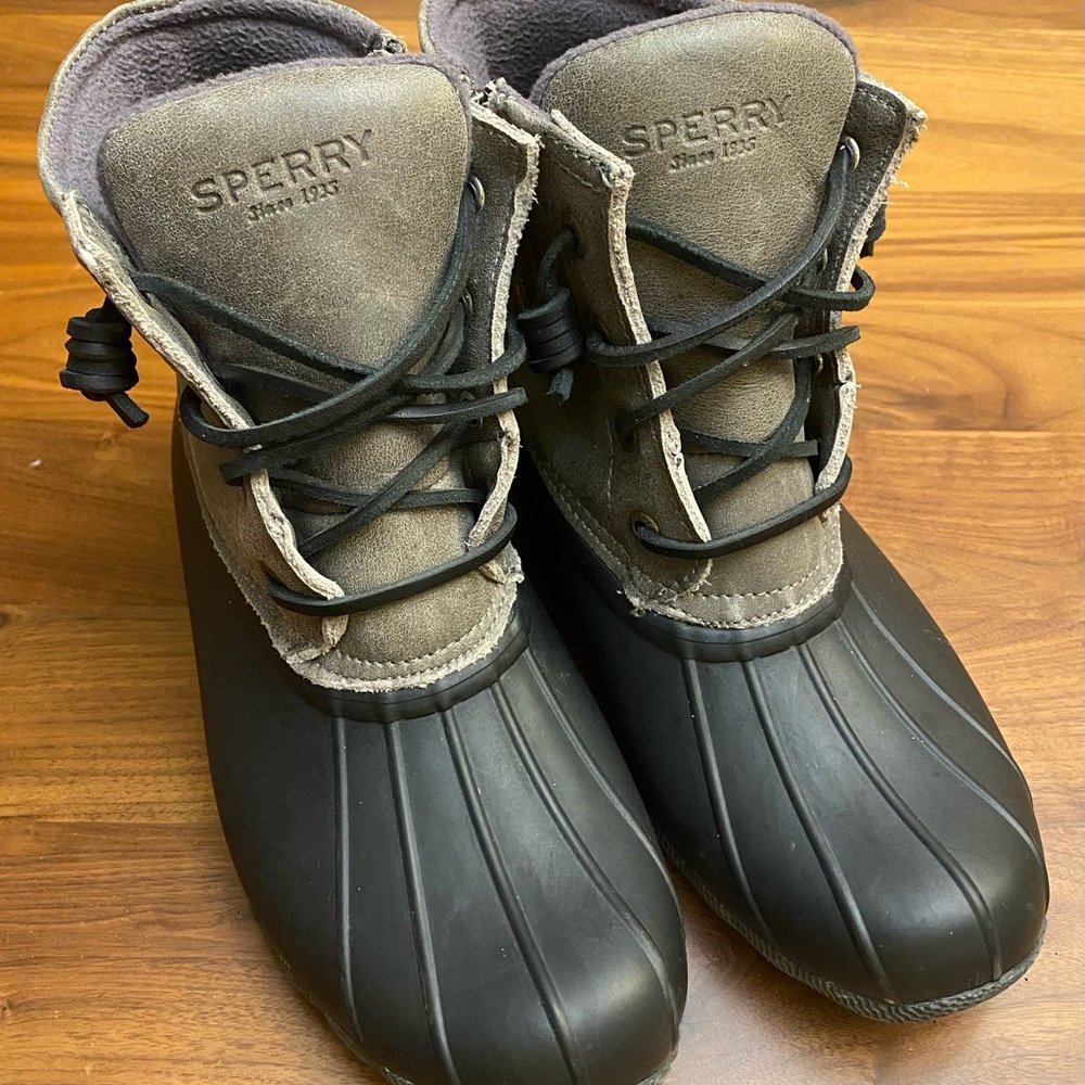 Women's Sperry Saltwater Duck Boots Grey Black STS81732